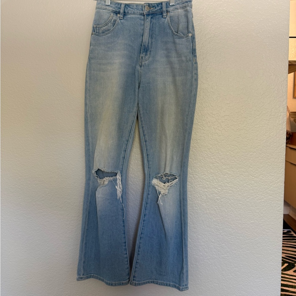 ROLLA'S Light Blue Distressed Flare Jeans